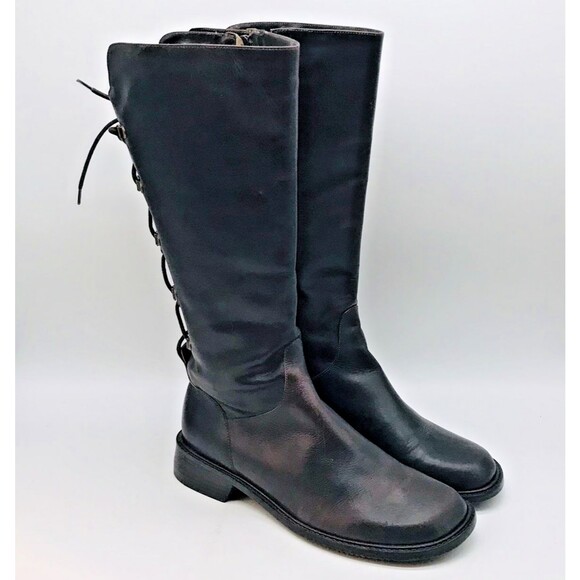 J.Jill Brown Leather Equestrian Women's 8M Lace Up Gusset Side Zip Riding Boots - Picture 1 of 15
